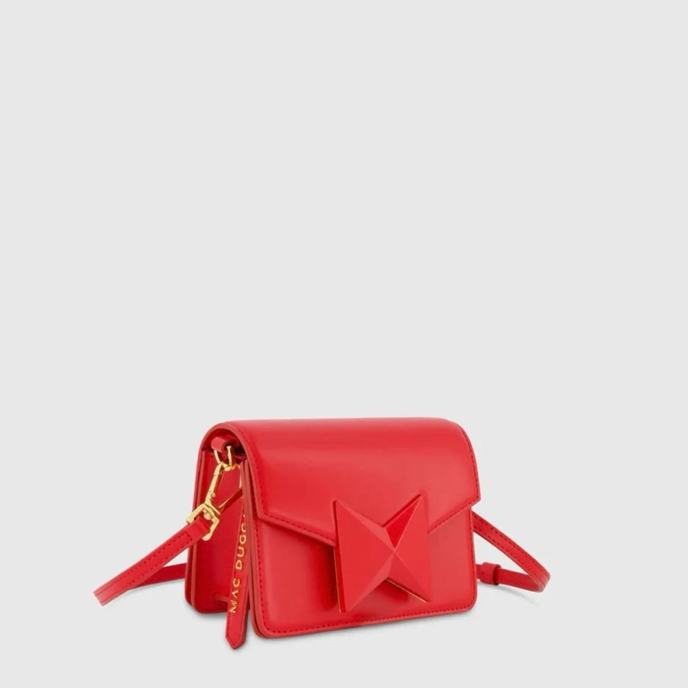 Mac Duggal Red Mini Leather Tone On Tone Crossbody Bag